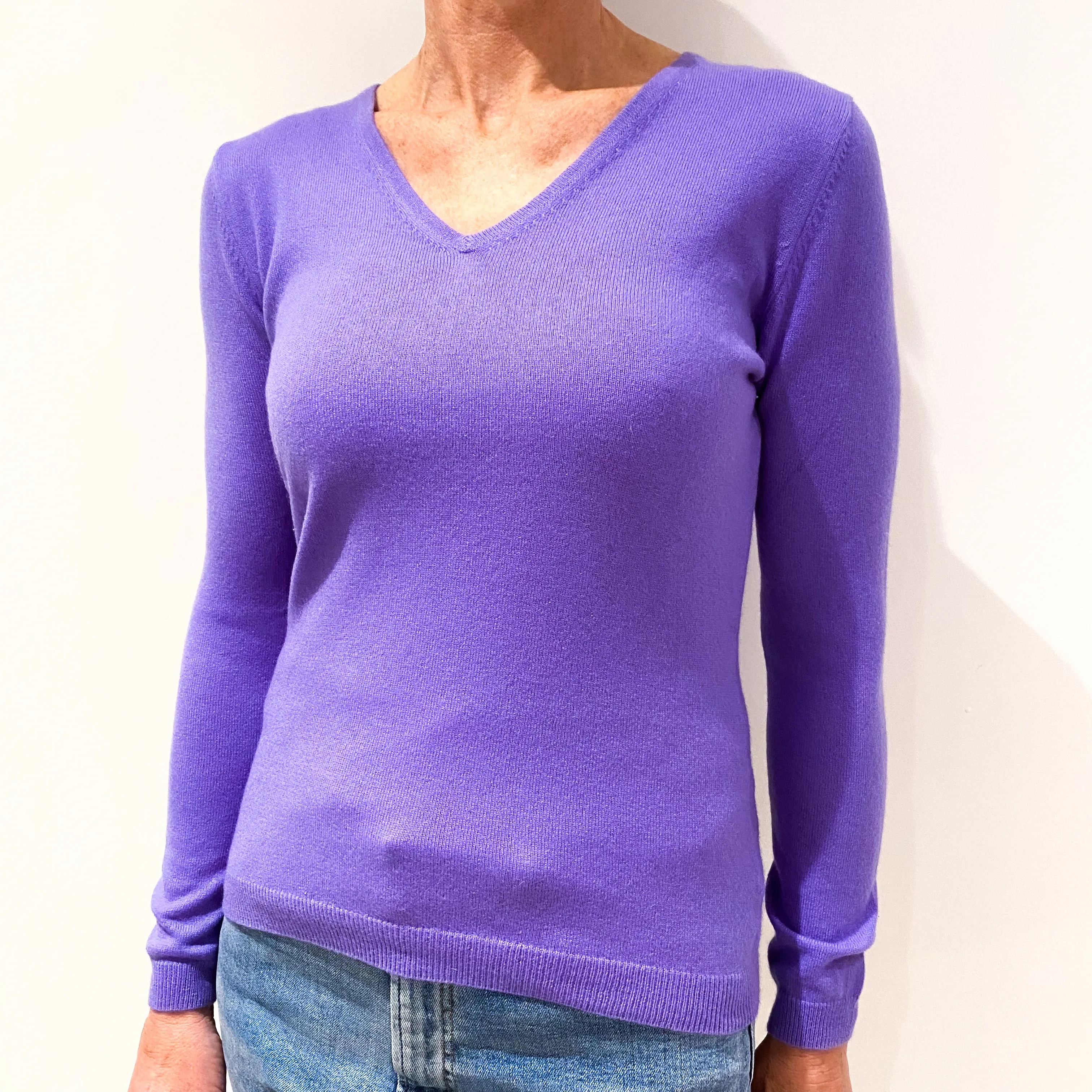 Lavender Purple Cashmere V-Neck Jumper Small
