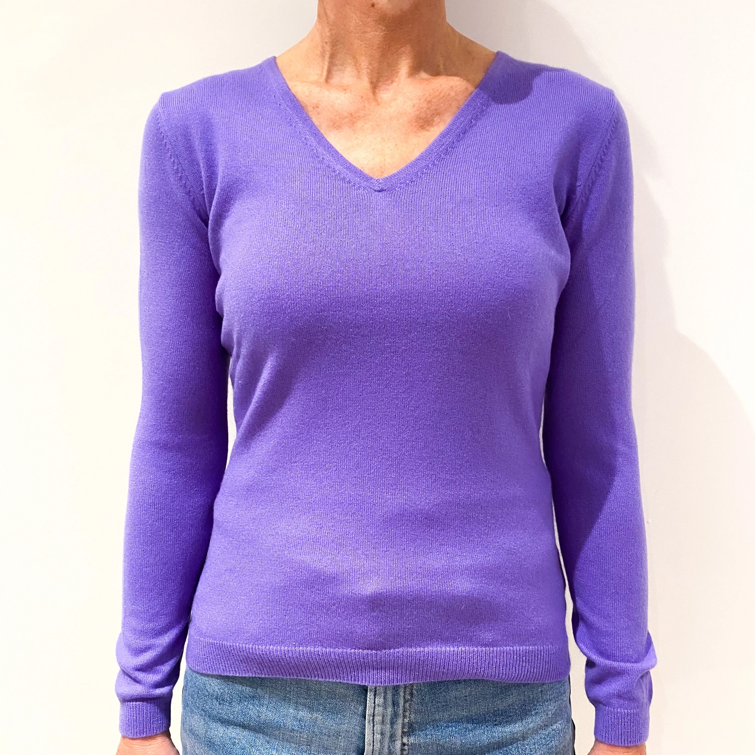 Lavender Purple Cashmere V-Neck Jumper Small
