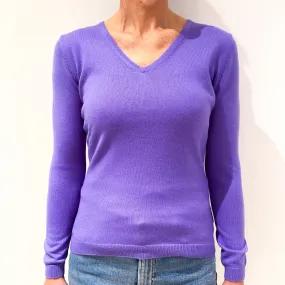 Lavender Purple Cashmere V-Neck Jumper Small
