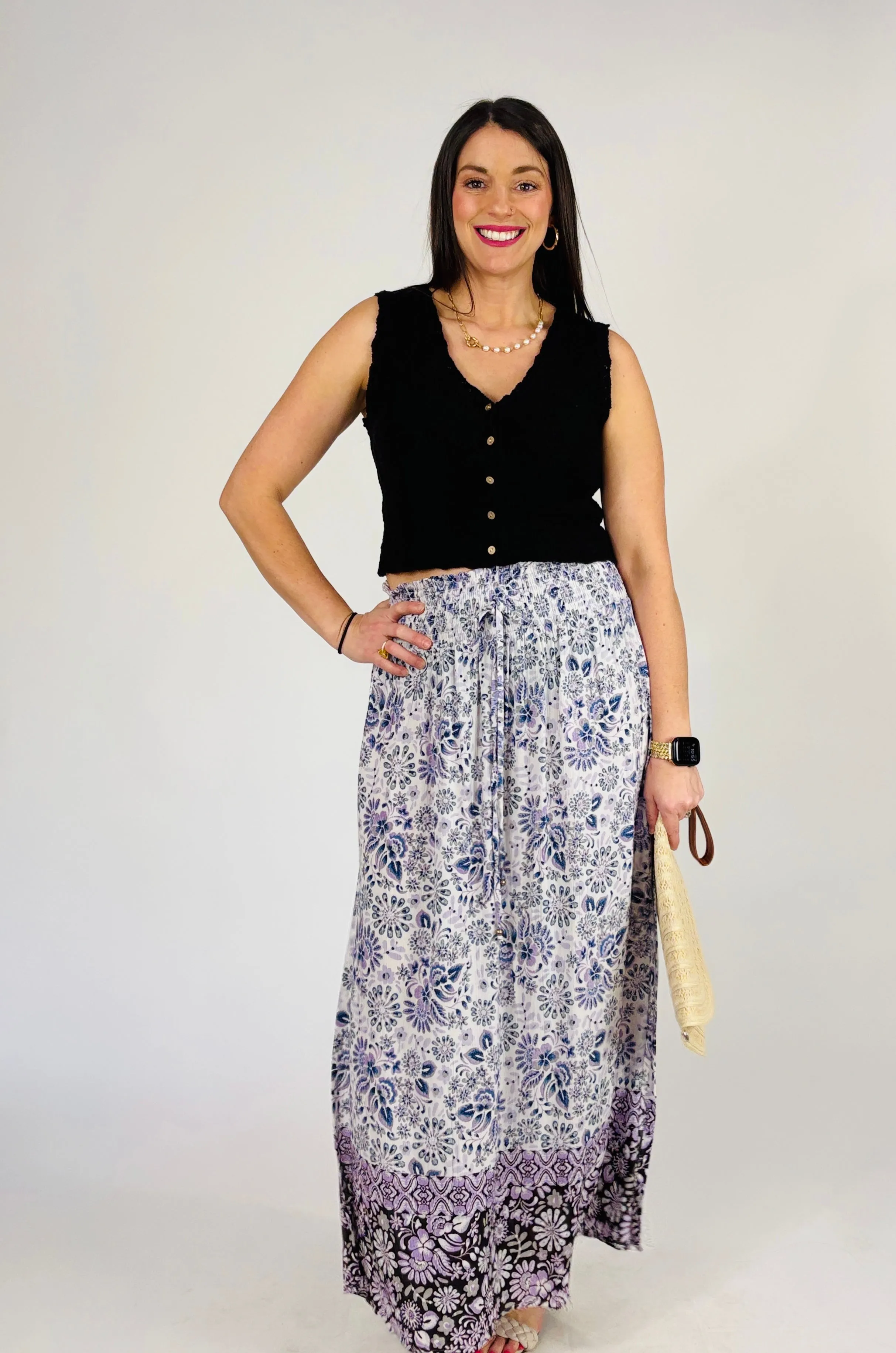 Lila Purple Floral Maxi Skirt