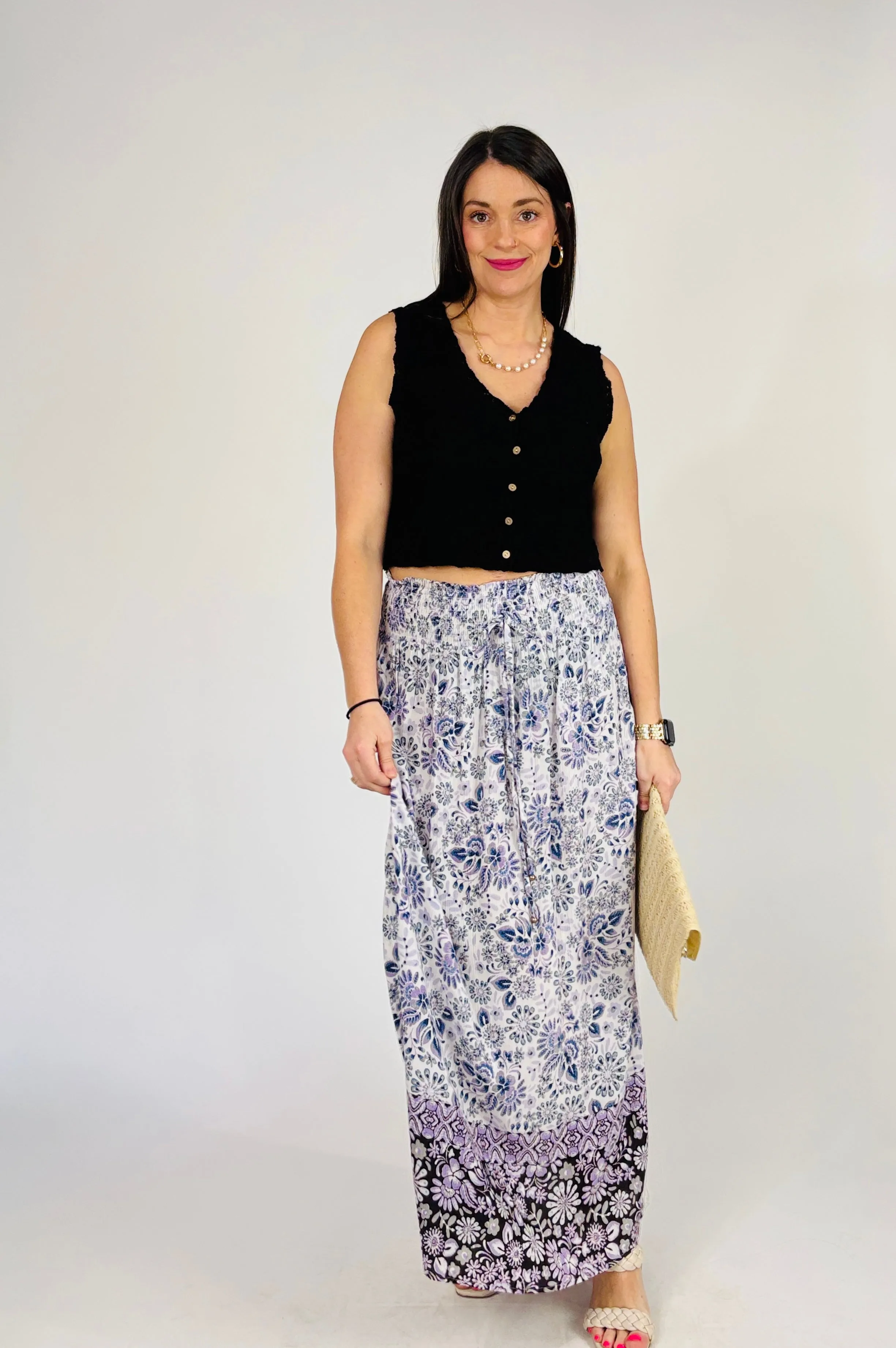 Lila Purple Floral Maxi Skirt