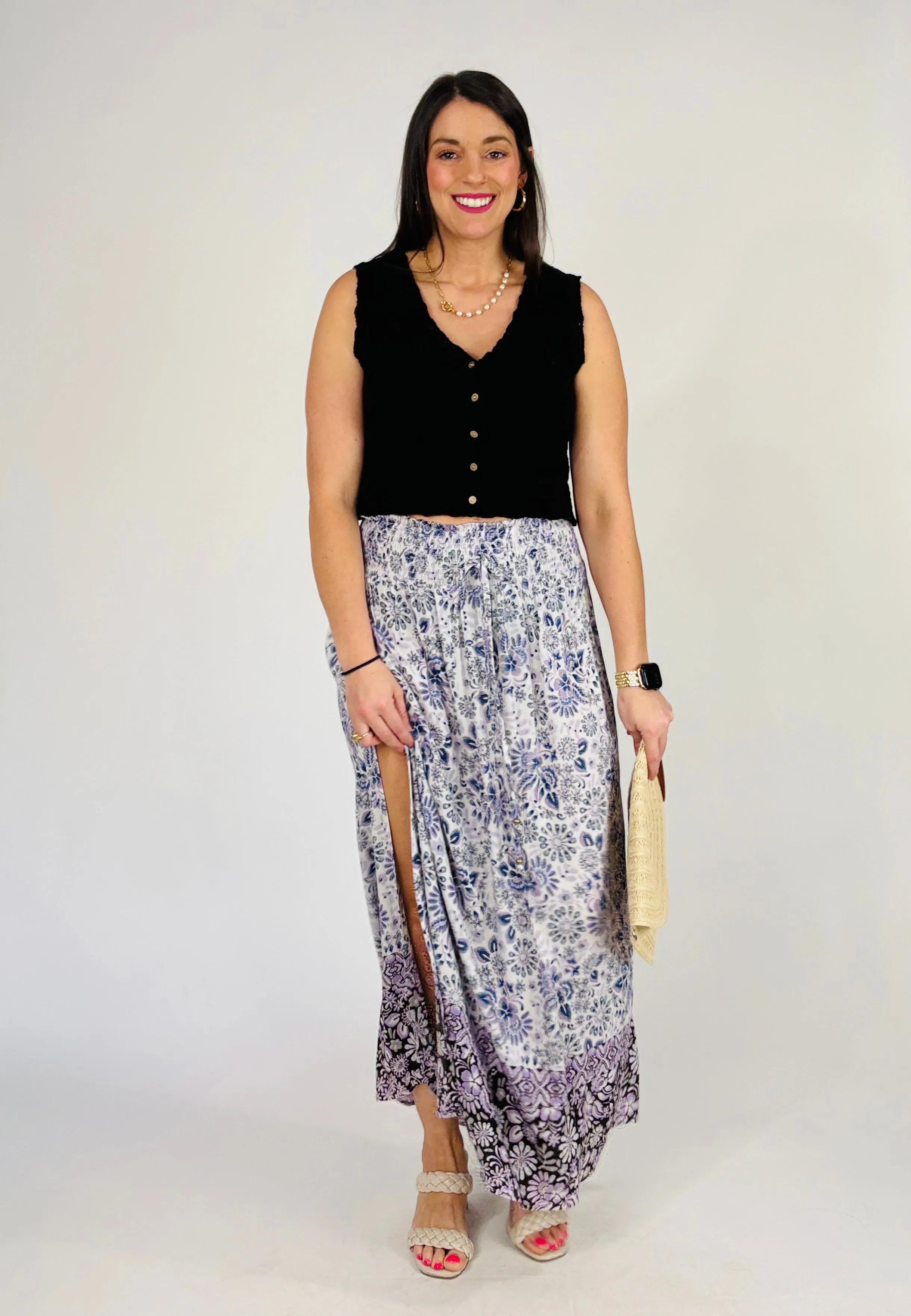 Lila Purple Floral Maxi Skirt