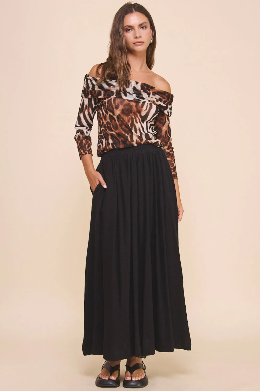 Linen Blend Maxi Skirt