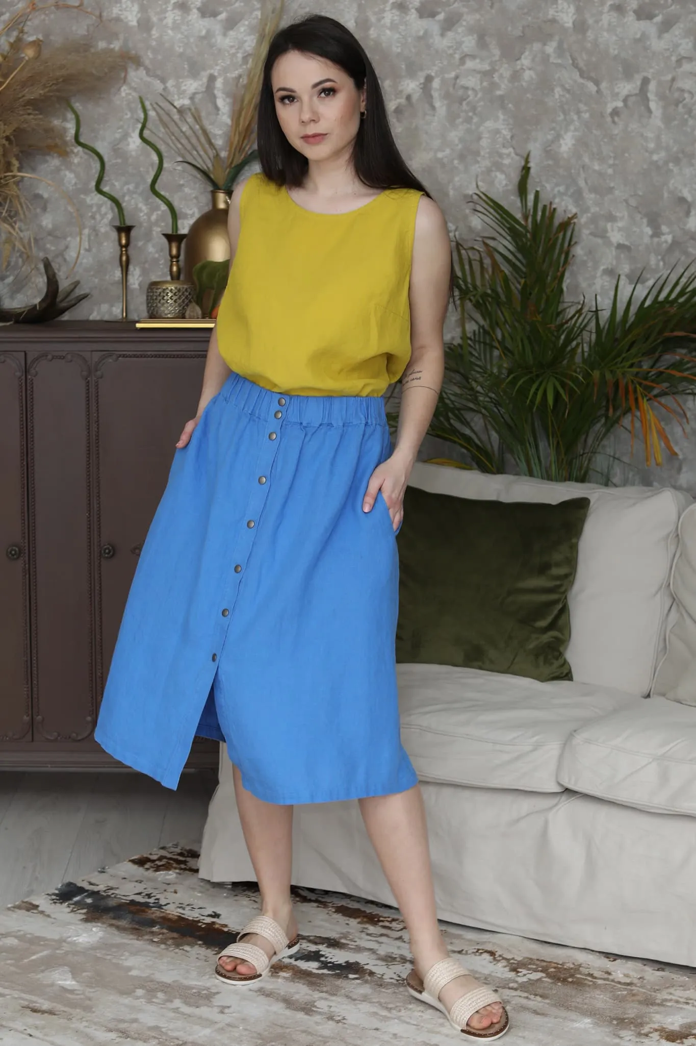 Linen midi skirt Nela