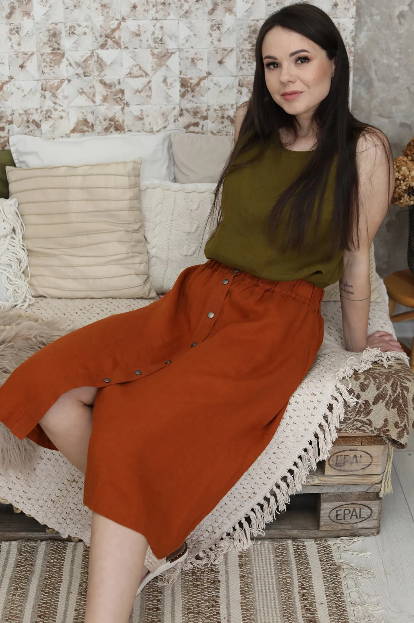 Linen midi skirt Nela