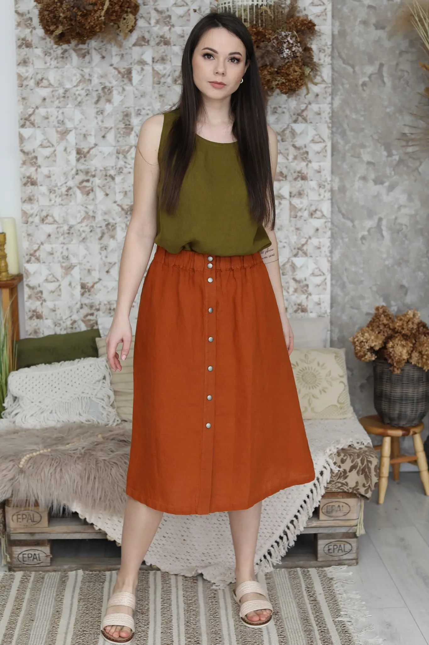 Linen midi skirt Nela