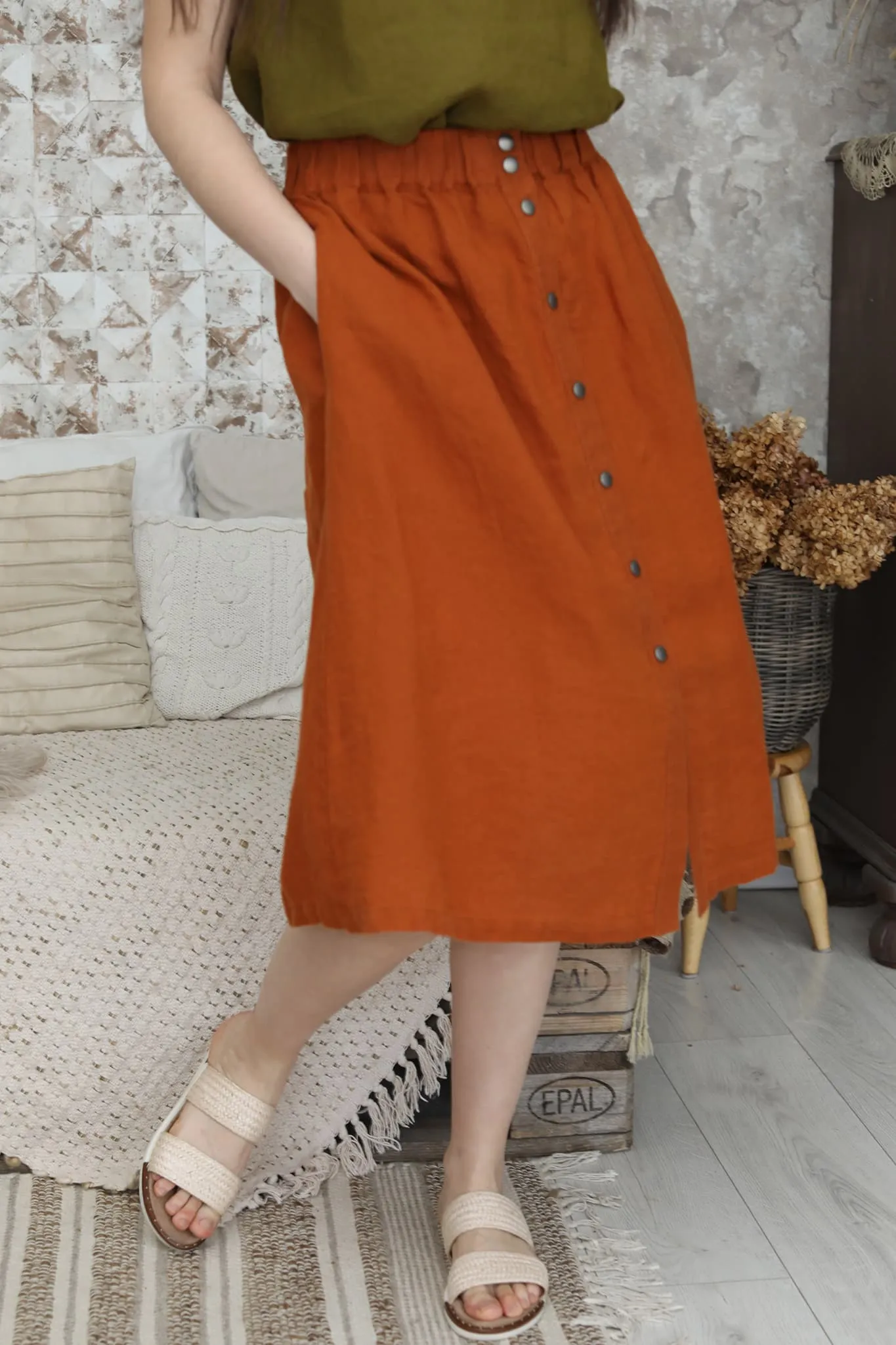 Linen midi skirt Nela