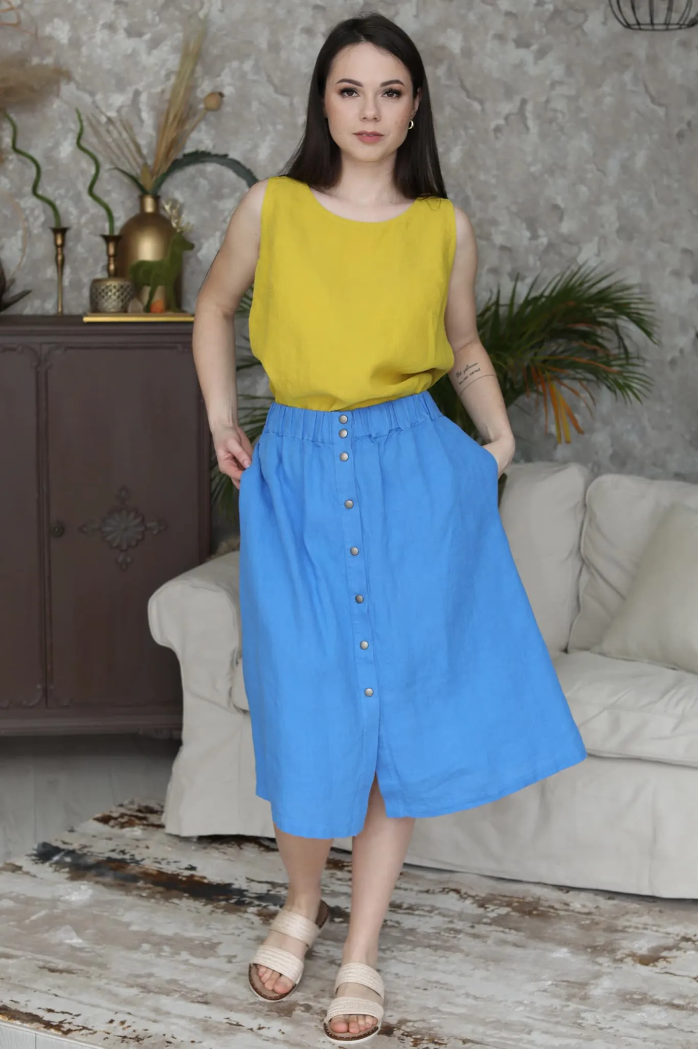Linen midi skirt Nela