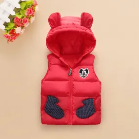 LU Knitted Pocket Mickey Red Sleeveless Puffer Jacket 9951