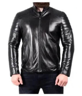 Marc Ed | Men's Black Sheepskin Leather Biker Jacket
