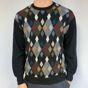 Men's Black Diamond Cashmere Crew Neck Jumper Large