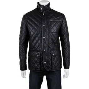 Men's Black Genuine Leather Quilted Jacket