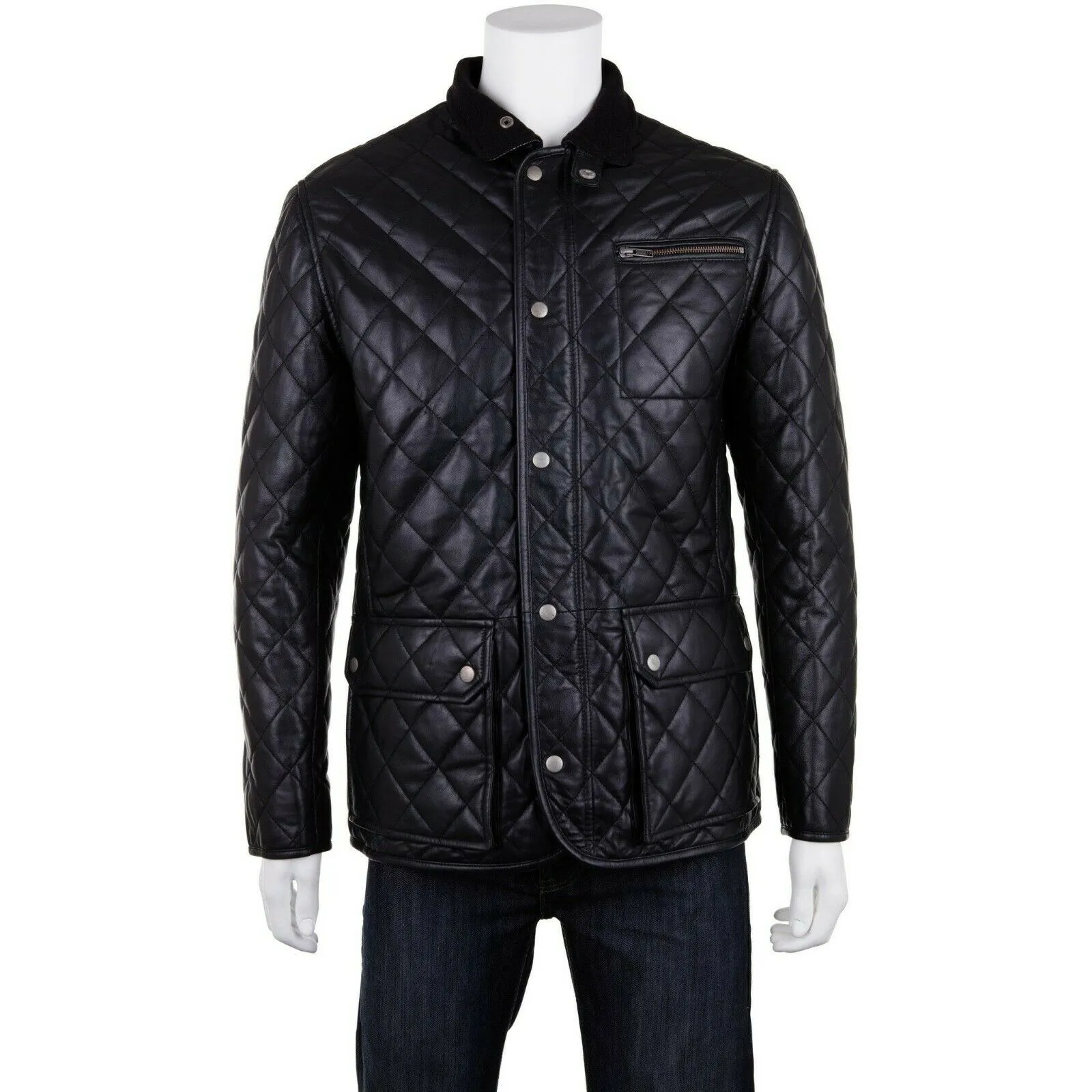 Men's Black Genuine Leather Quilted Jacket