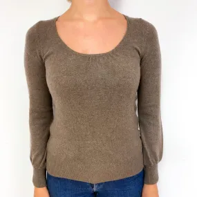 Mocha Brown Cashmere Gathered Scoop Neck Jumper Small