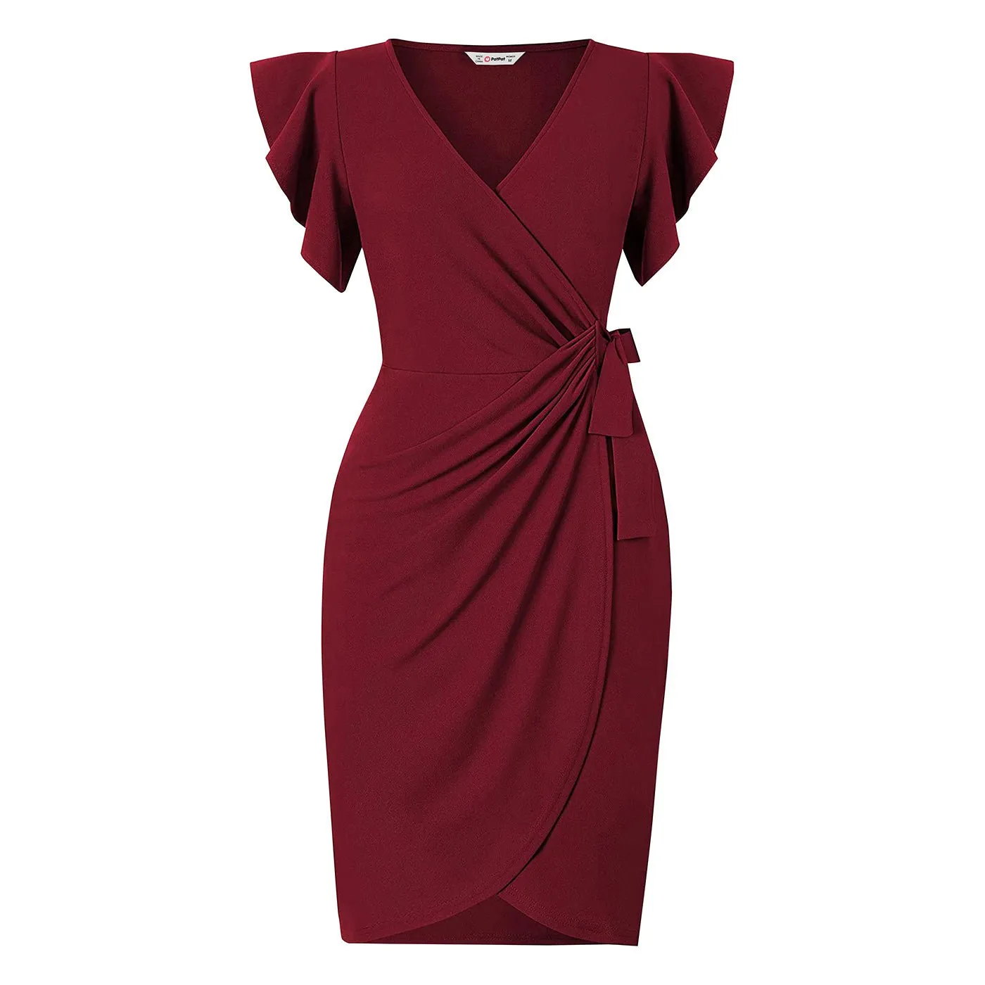 Mommy and Me Bow Decor / Wrap Knot Side Flutter-sleeve Dresses