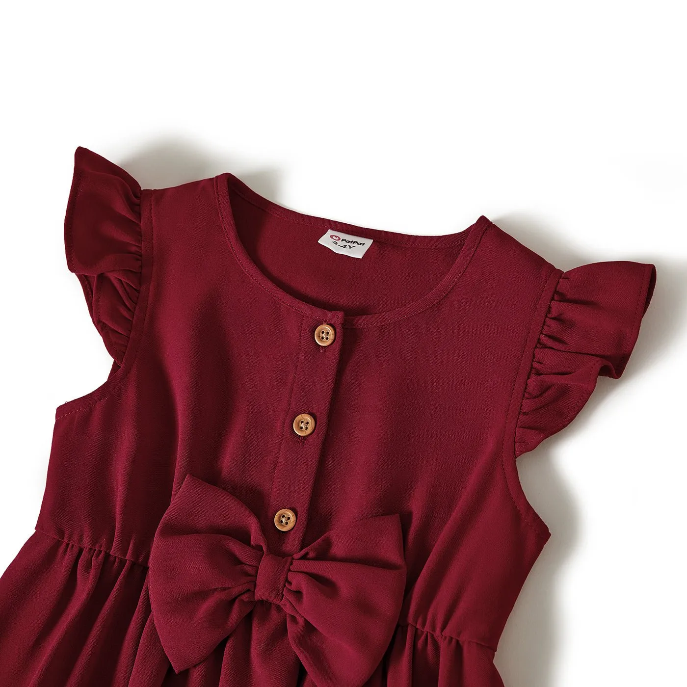 Mommy and Me Bow Decor / Wrap Knot Side Flutter-sleeve Dresses