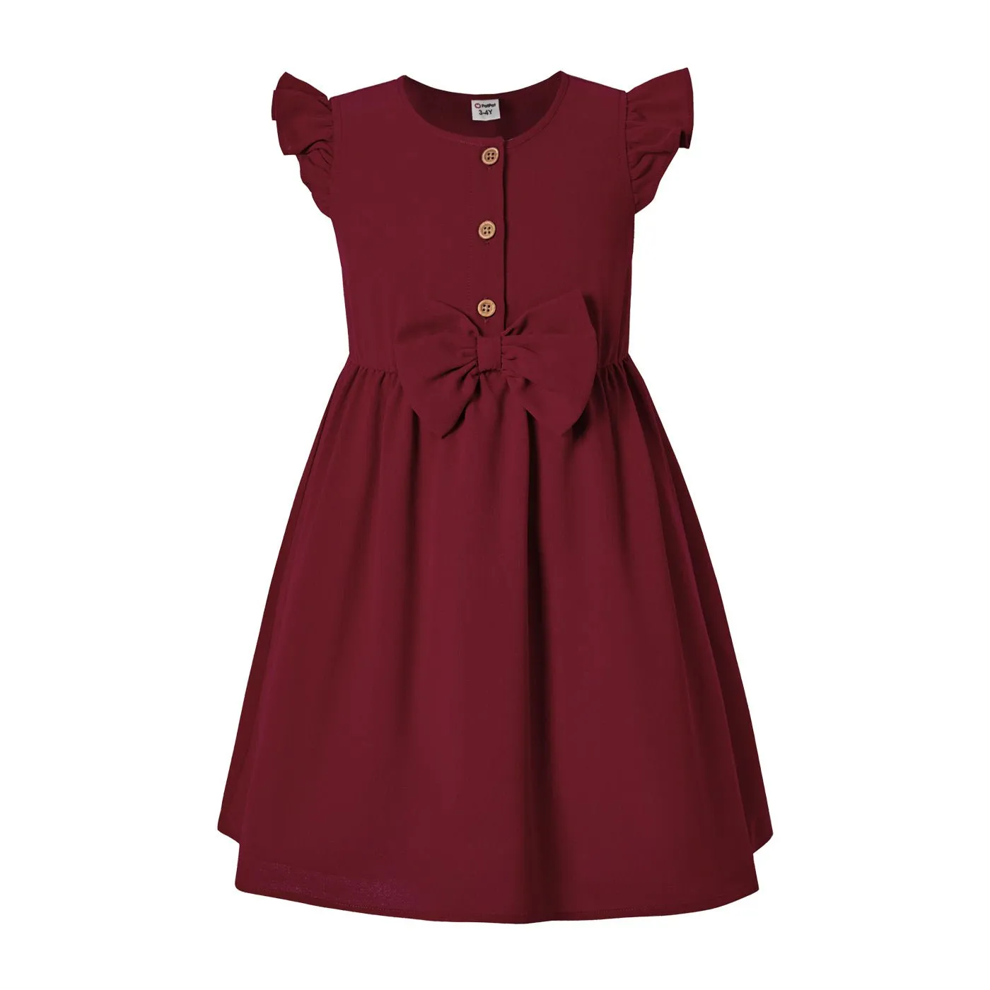 Mommy and Me Bow Decor / Wrap Knot Side Flutter-sleeve Dresses