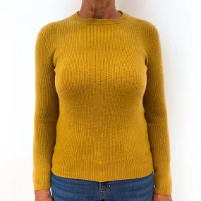 Mustard Yellow Rib Cashmere Crew Neck Jumper Medium