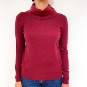 Muted Raspberry Pink Cashmere Cowl Neck Jumper Small
