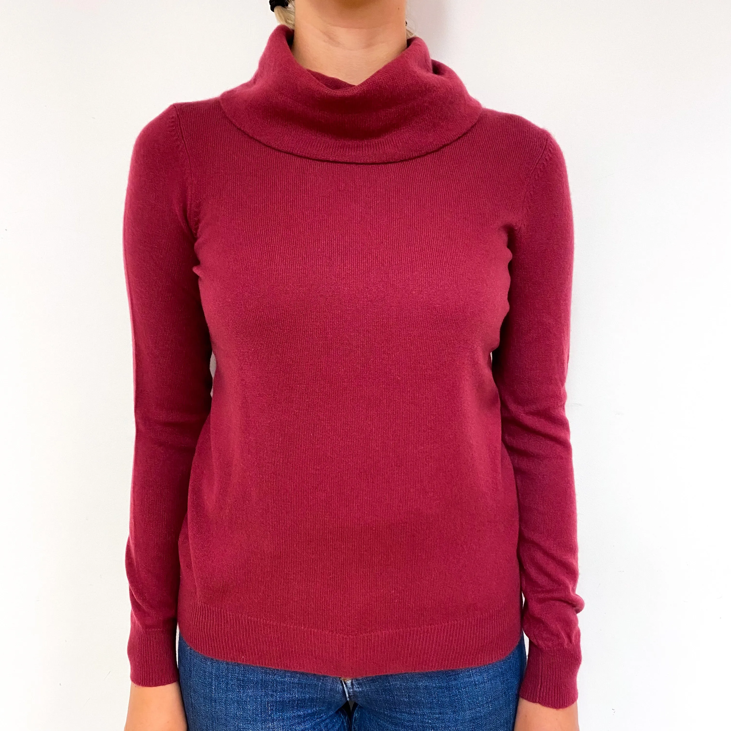 Muted Raspberry Pink Cashmere Cowl Neck Jumper Small
