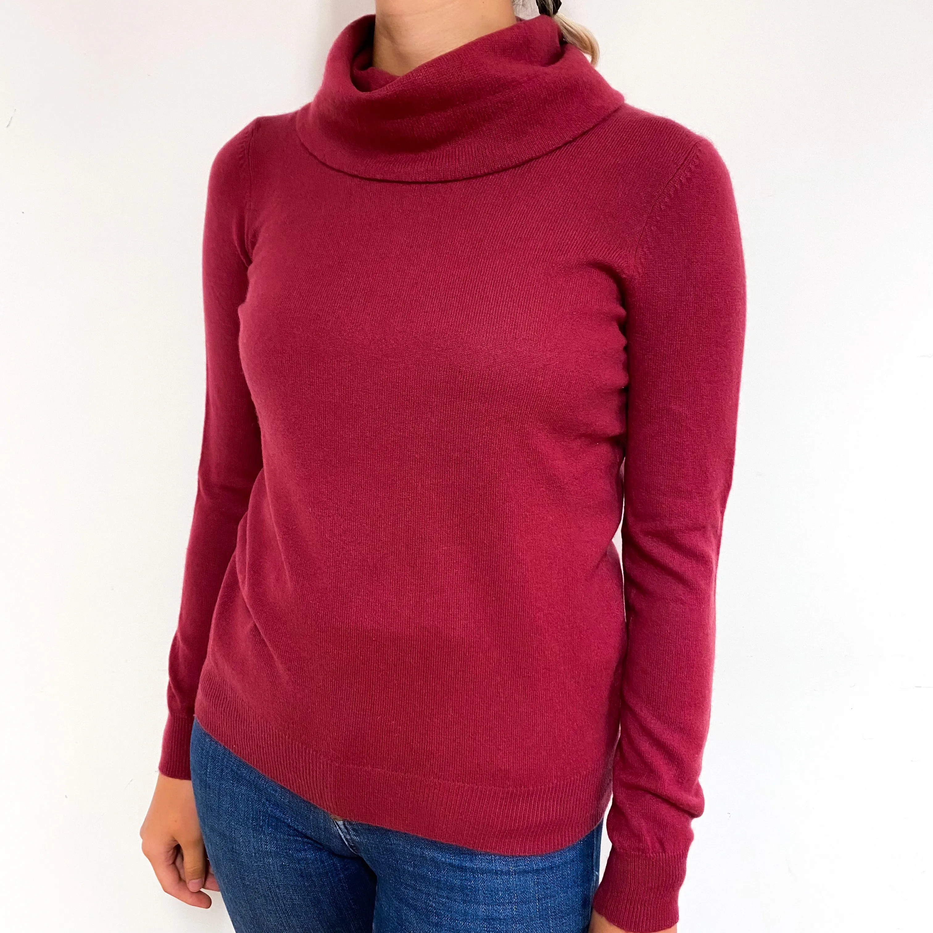 Muted Raspberry Pink Cashmere Cowl Neck Jumper Small