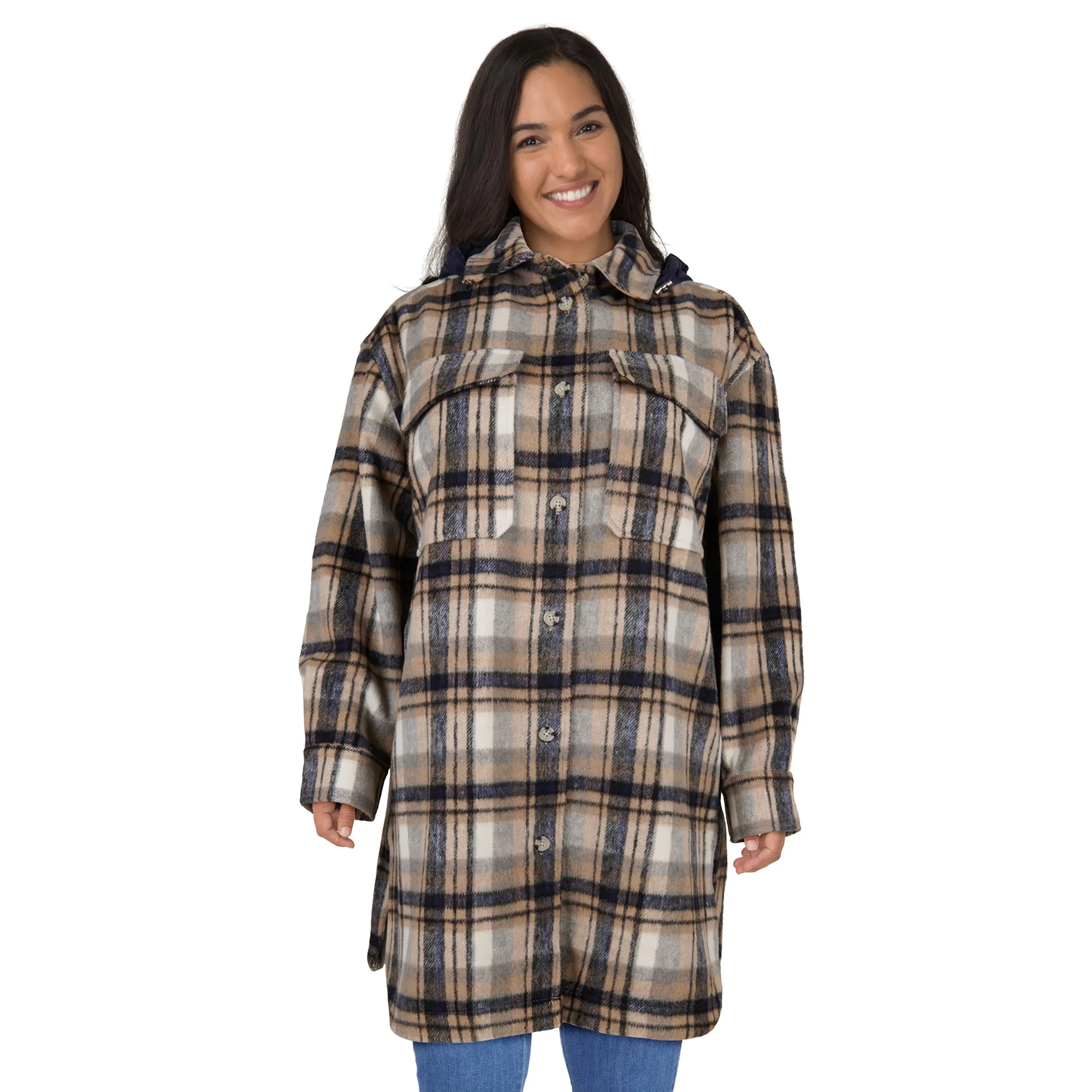 mySTYLE Women's Plus Long Plaid Shacket