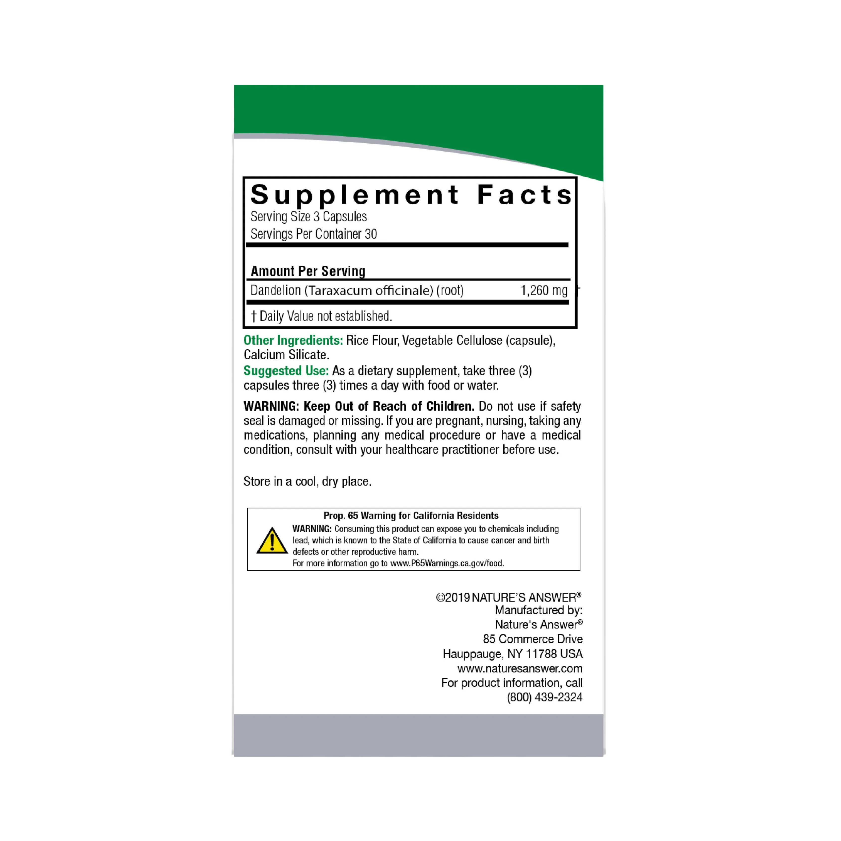 Nature’s Answer - Dandelion Root, 90 Capsules