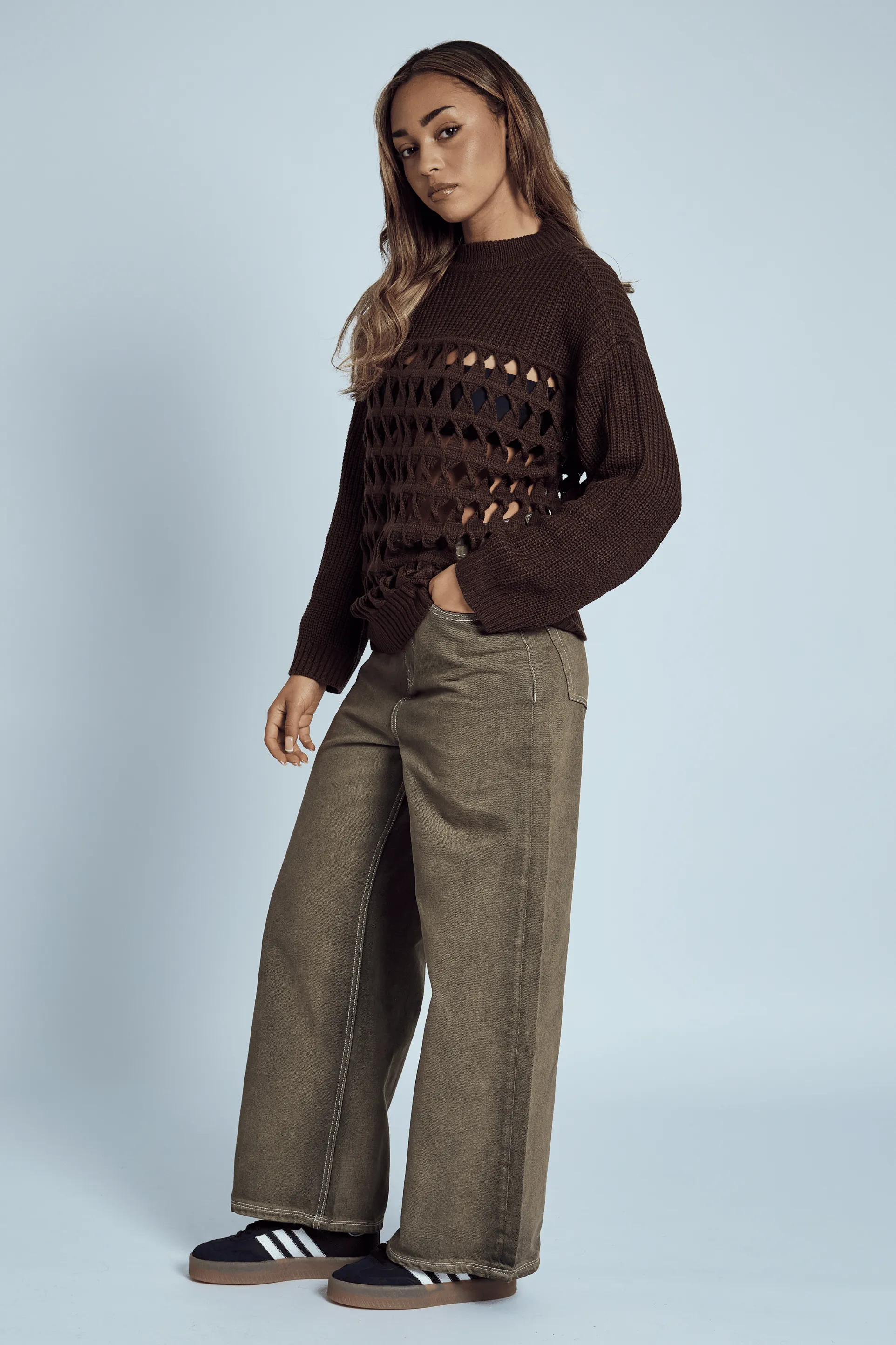 NOELLE CONTRAST OPEN KNIT OVERSIZED JUMPER