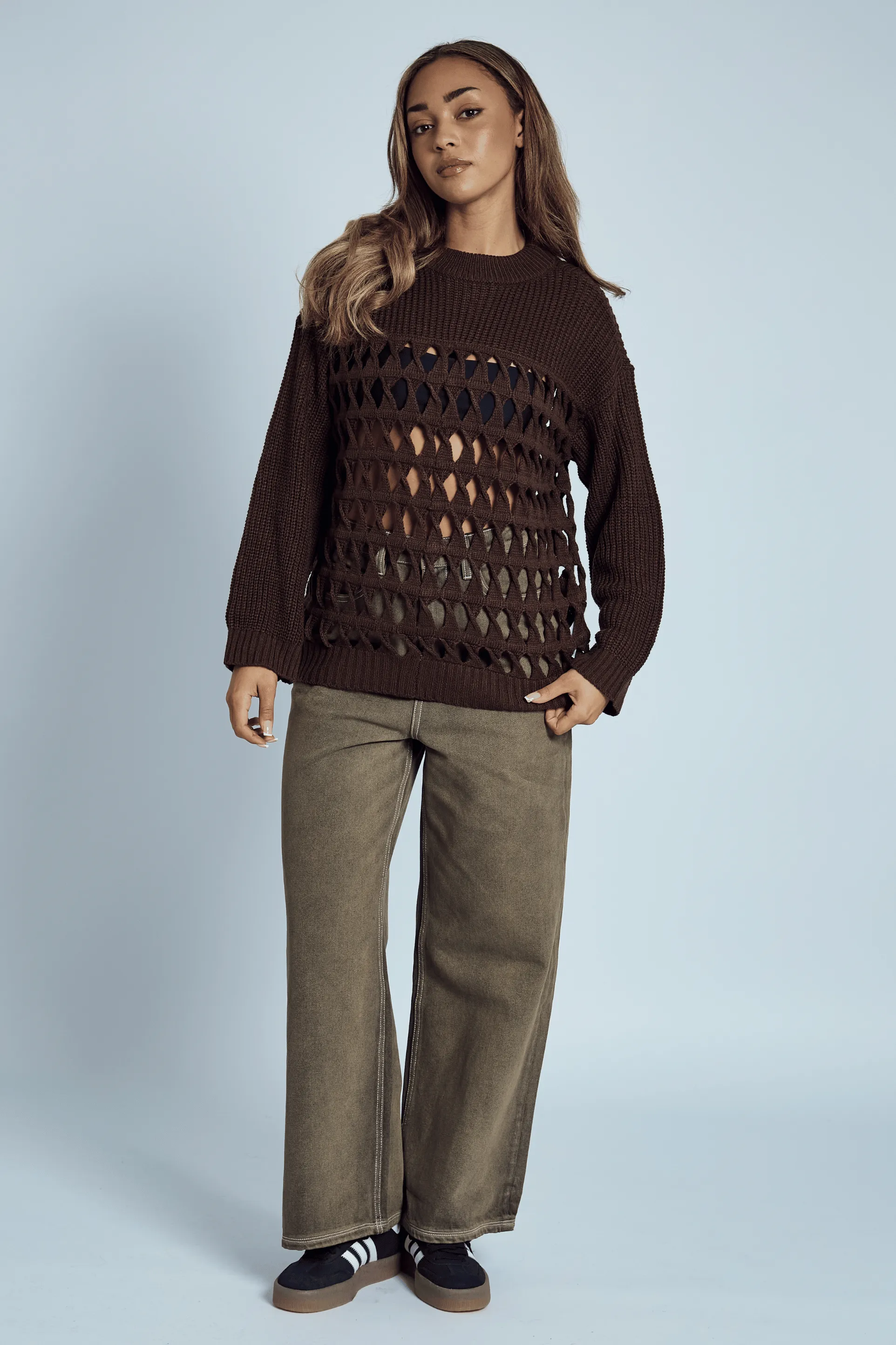 NOELLE CONTRAST OPEN KNIT OVERSIZED JUMPER