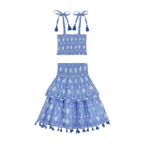 Noelle Girl's Smocked Top and Maxi Skirt Set in Farida Blue