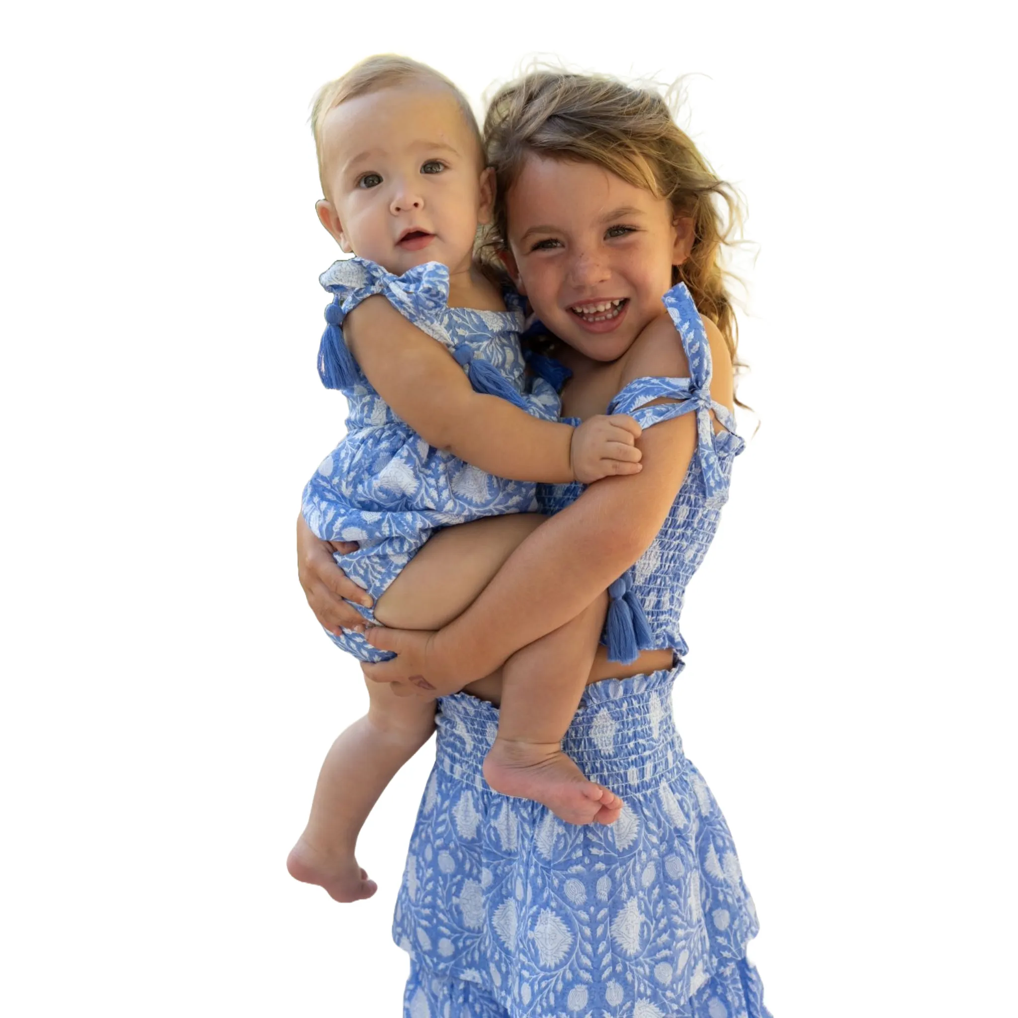 Noelle Girl's Smocked Top and Maxi Skirt Set in Farida Blue