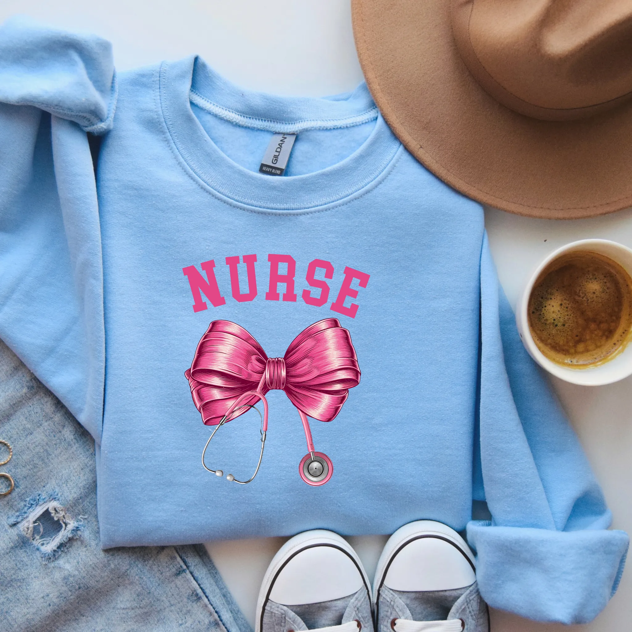 Nurse Pink Bow Crewneck Sweatshirt
