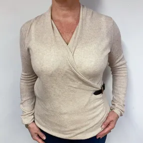 Oatmeal Cross-Over Cashmere V-Neck Jumper Large