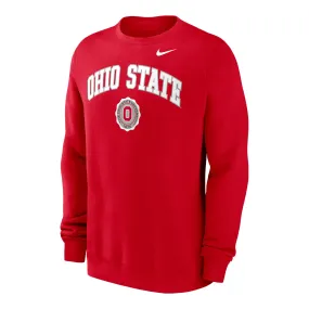 Ohio State Buckeyes Nike Wordmark Crest Scarlet Crewneck Sweatshirt