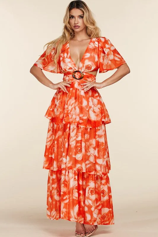 Orange Floral Maxi Dress
