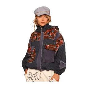 Oversized Floral Quilted Jacket - Charcoal