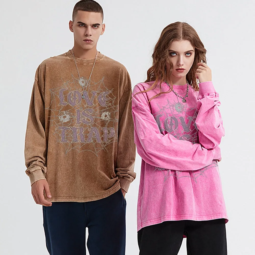 Oversized Vintage Washed LOVE IS TRAP Graphic Sweatshirt