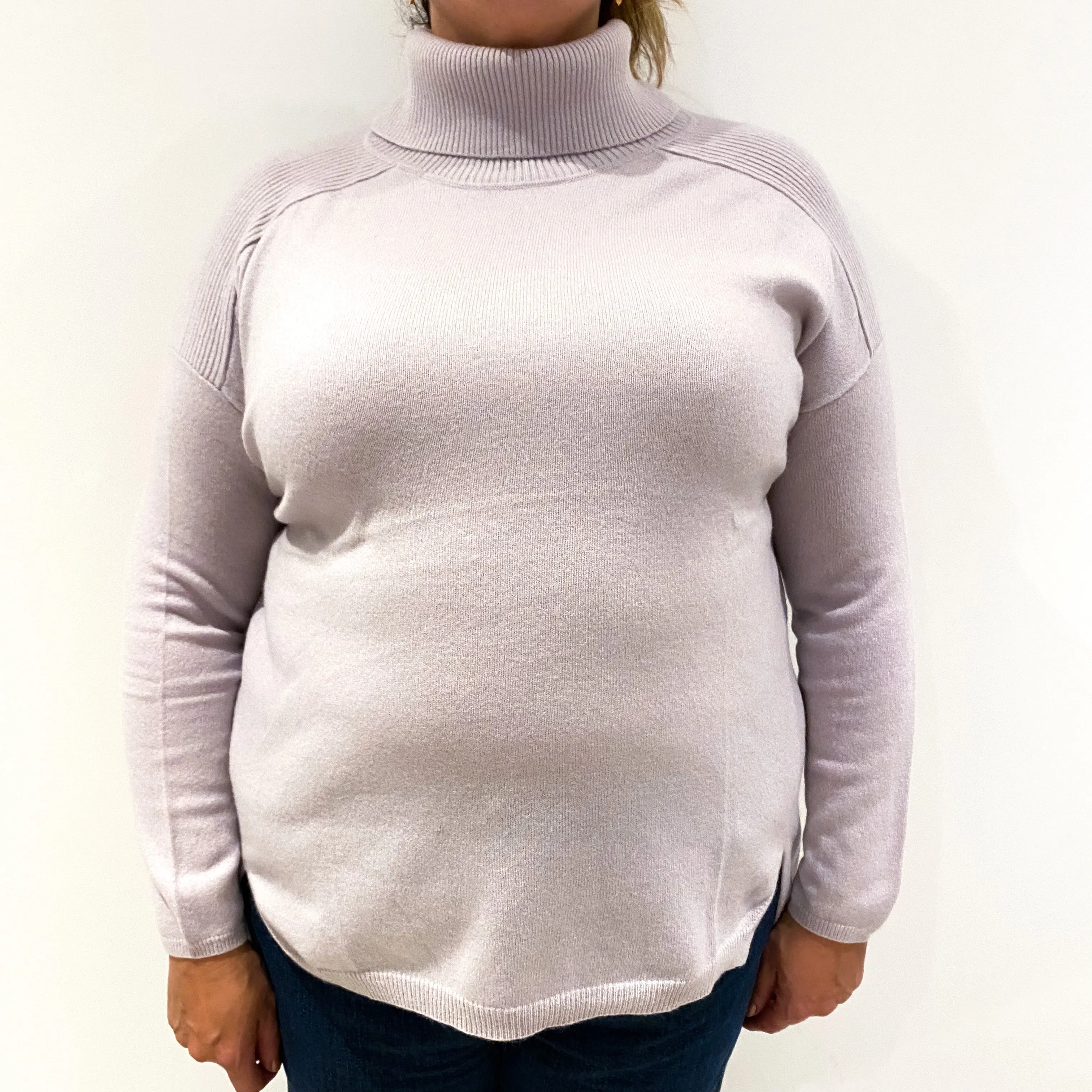 Pale Lavender Cashmere Polo Neck Jumper Extra Large