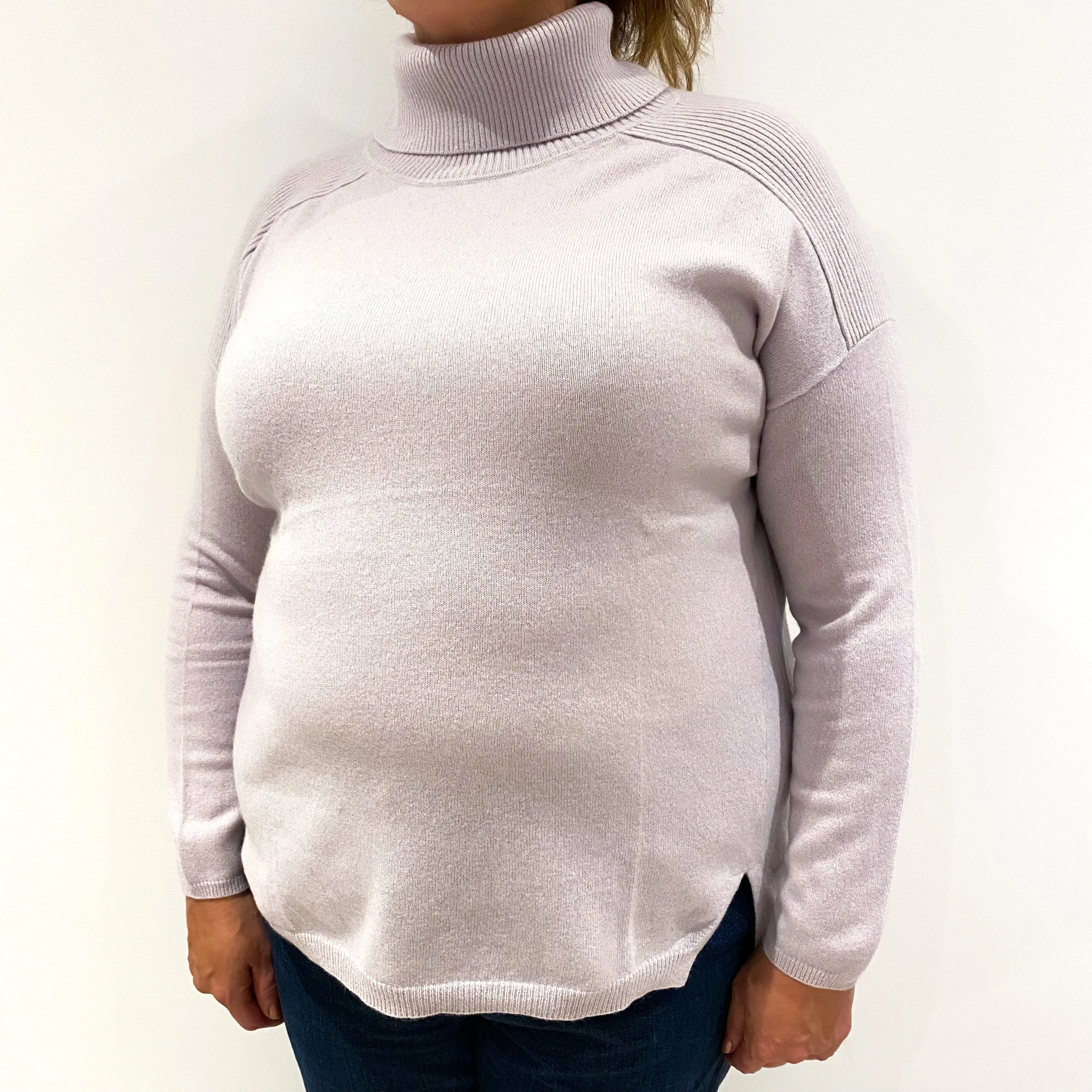 Pale Lavender Cashmere Polo Neck Jumper Extra Large