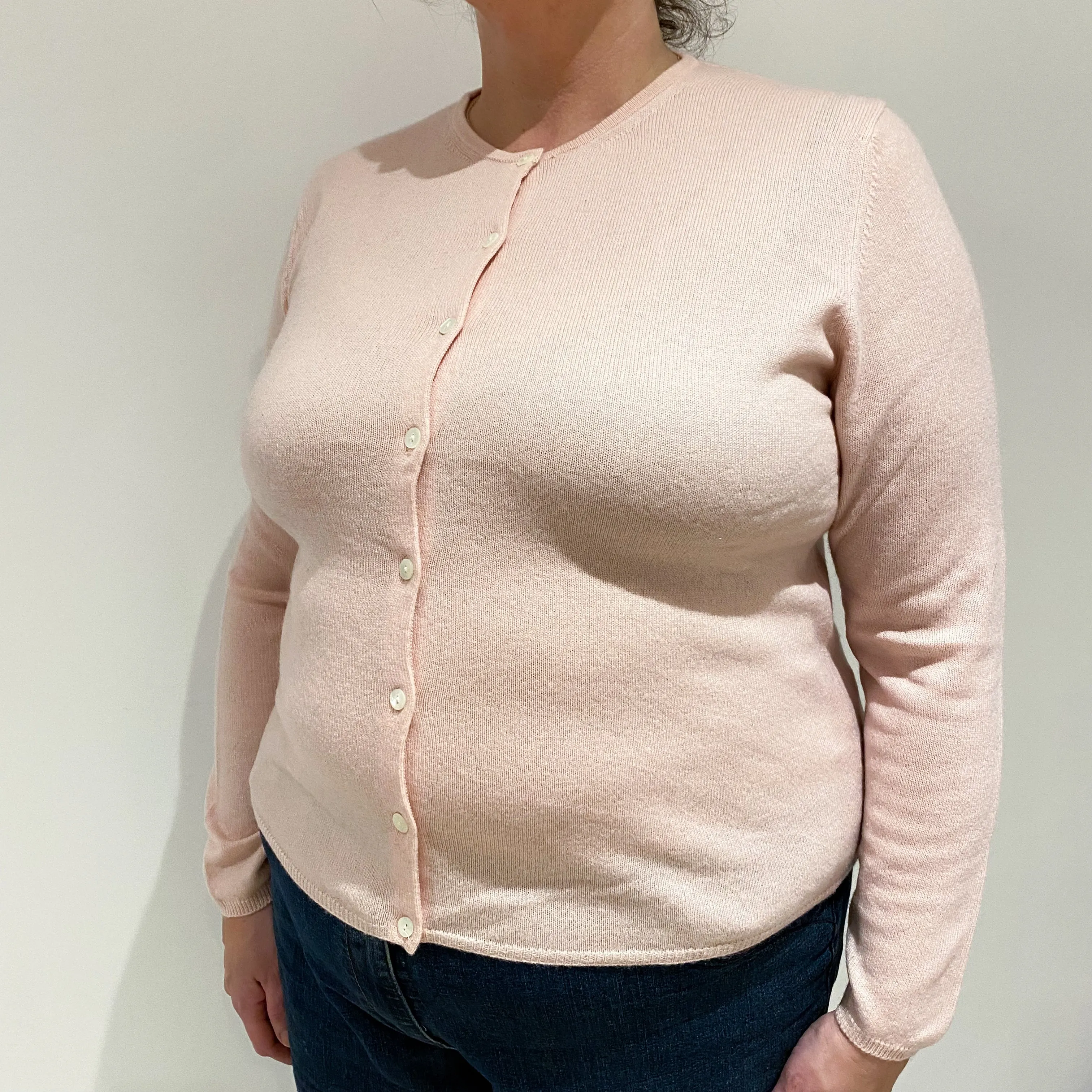 Pale Pink Cashmere Crew Neck Cardigan Extra Large