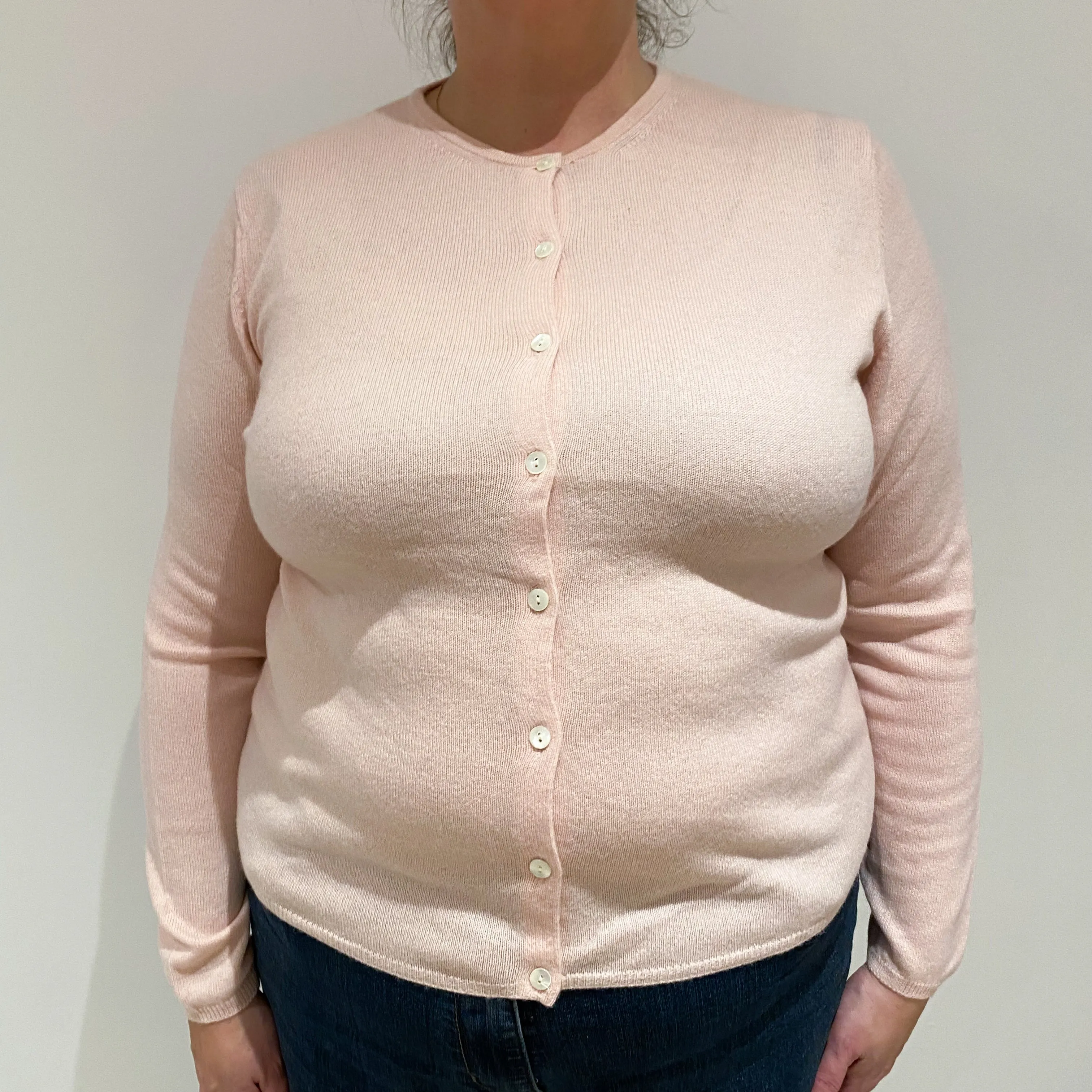 Pale Pink Cashmere Crew Neck Cardigan Extra Large