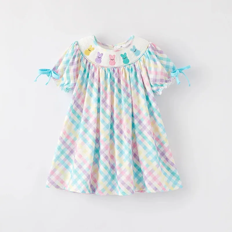 Pastel Bunnie Gingham Easter Dress for Little Girls