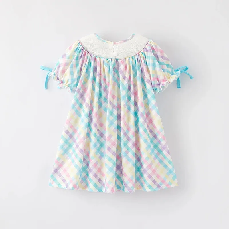 Pastel Bunnie Gingham Easter Dress for Little Girls