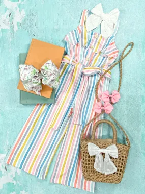 Pastel Stripe Belted Girls Romper (3-5t only)