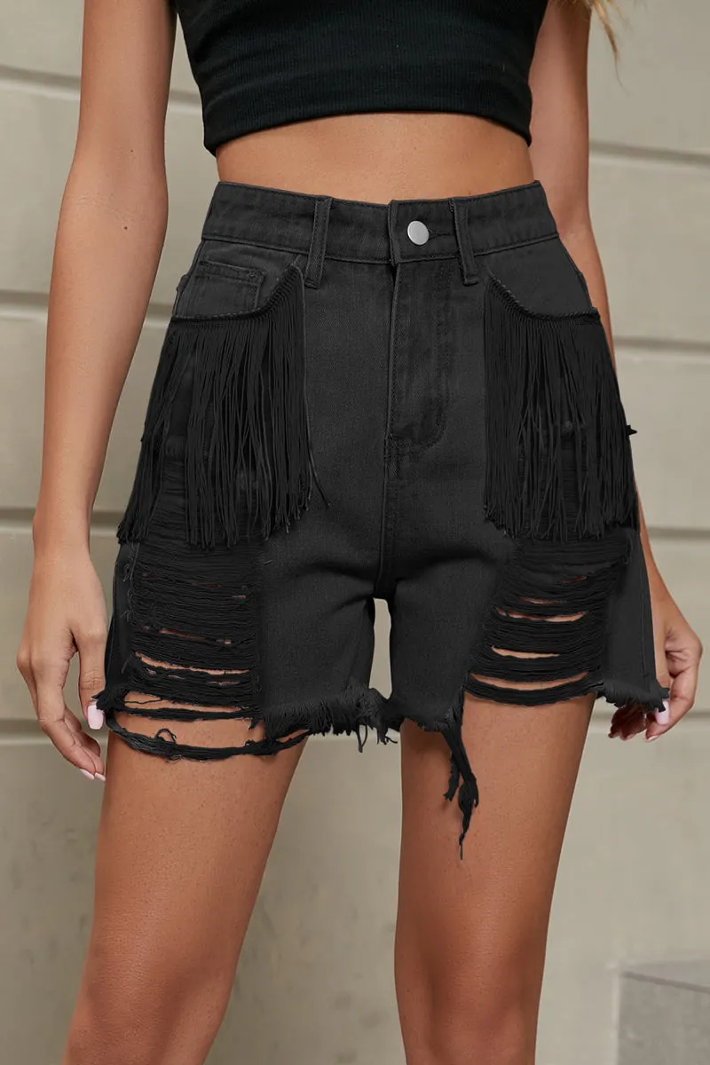 PC911 Distressed Fringe Denim Shorts