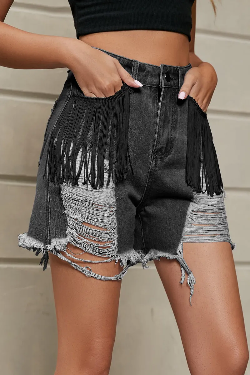 PC911 Distressed Fringe Denim Shorts