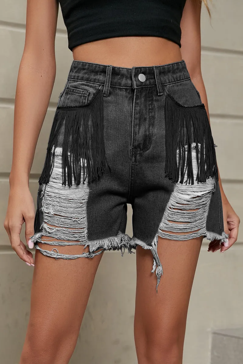 PC911 Distressed Fringe Denim Shorts