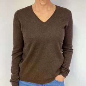 Peppercorn Brown Cashmere V-Neck Jumper Medium