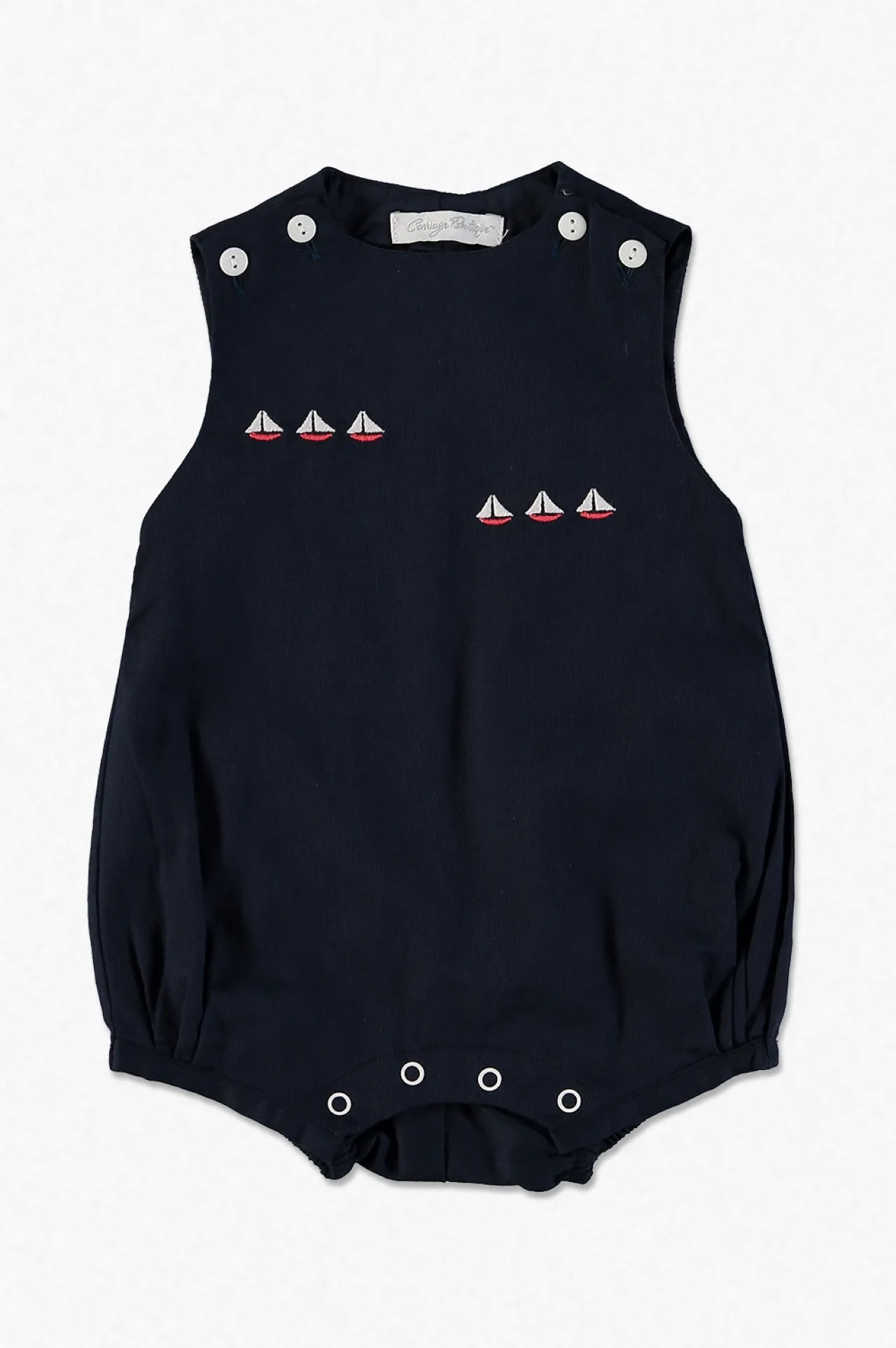 Picque Classic Navy Smocked Sailboats Baby Boy Bubble Romper