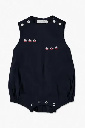 Picque Classic Navy Smocked Sailboats Baby Boy Bubble Romper
